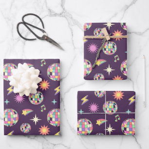 Kleurrijke retro groovy disco patroon inpakpapier vel