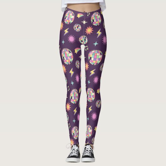 Kleurrijke retro groovy disco patroon leggings (Voorkant)