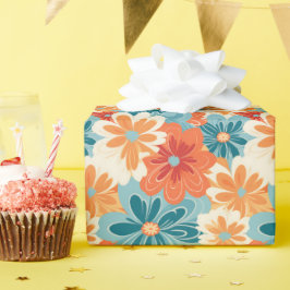 Kleurrijke Retro Groovy Floral Hippie Patroon Cadeaupapier