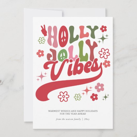 Kleurrijke Retro Groovy Holly Jolly Vibes Typograf Feestdagenkaart (Voorkant)