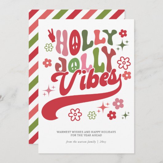 Kleurrijke Retro Groovy Holly Jolly Vibes Typograf Feestdagenkaart (Voorkant / Achterkant)