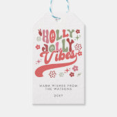 Kleurrijke Retro Groovy Holly Jolly Vibes Vakantie Cadeaulabel (Voorkant)