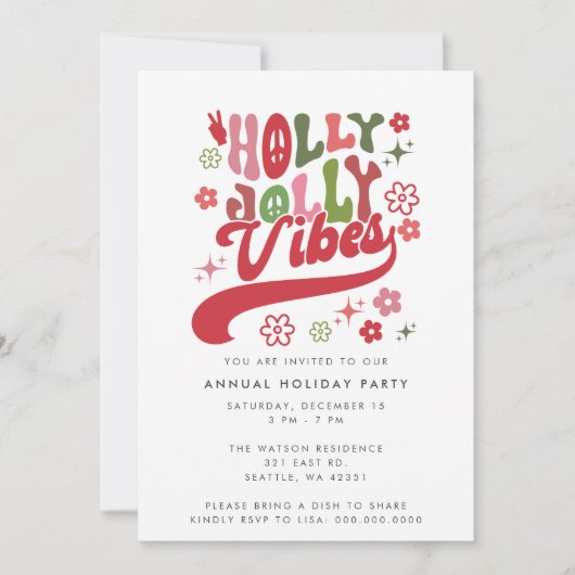 Kleurrijke Retro Groovy Holly Jolly Vibes Vakantie Kaart (Voorkant)