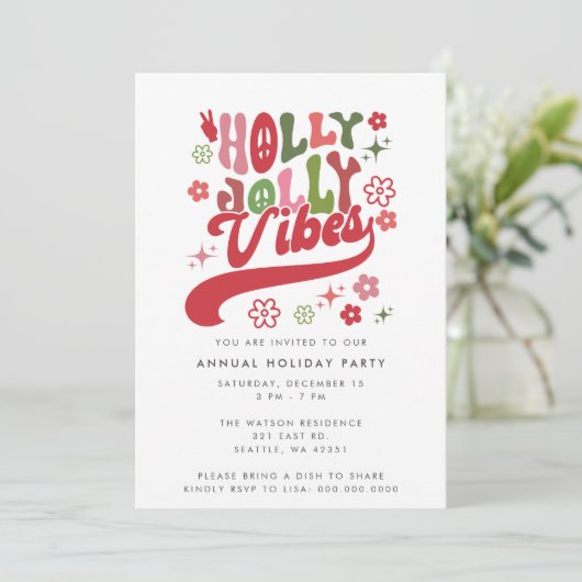 Kleurrijke Retro Groovy Holly Jolly Vibes Vakantie Kaart (Staand voorkant)