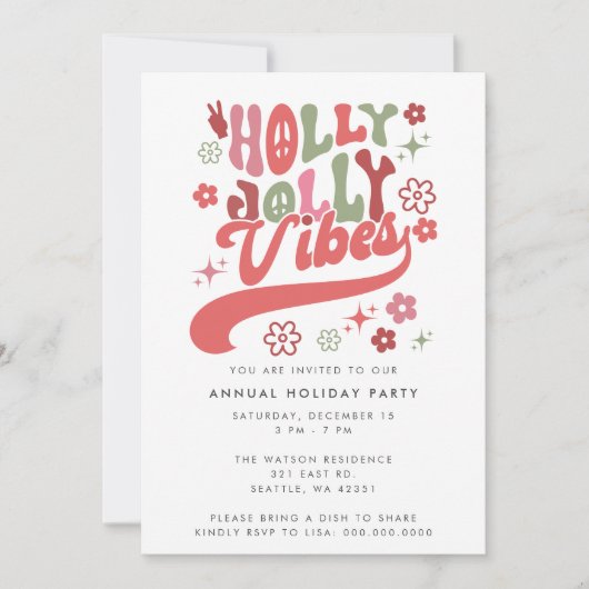 Kleurrijke Retro Groovy Holly Jolly Vibes Vakantie Kaart (Voorkant)