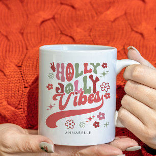 Kleurrijke Retro Groovy Holly Jolly Vibes Vakantie Koffiemok