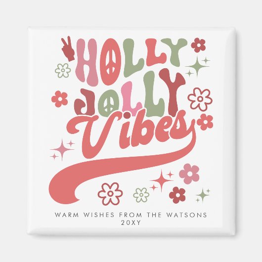 Kleurrijke Retro Groovy Holly Jolly Vibes Vakantie Magneet (Voorkant)