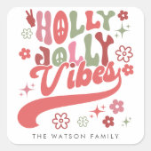 Kleurrijke Retro Groovy Holly Jolly Vibes Vakantie Vierkante Sticker (Voorkant)