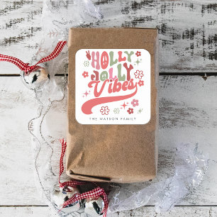 Kleurrijke Retro Groovy Holly Jolly Vibes Vakantie Vierkante Sticker