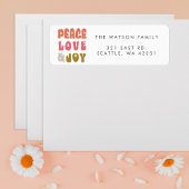 Kleurrijke Retro Groovy Peace Love Joy Holiday Etiket