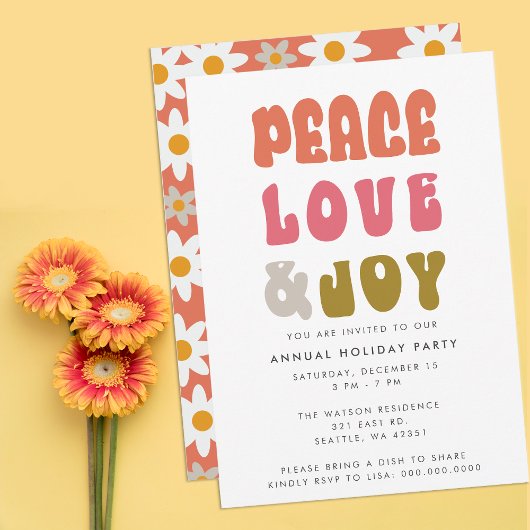 Kleurrijke Retro Groovy Peace Love Joy Holiday Kaart