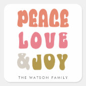 Kleurrijke Retro Groovy Peace Love Joy Holiday Vierkante Sticker (Voorkant)