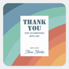 Kleurrijke Retro Groovy Rainbow dank u Vierkante Sticker