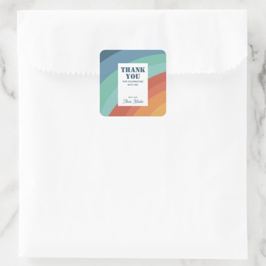 Kleurrijke Retro Groovy Rainbow dank u Vierkante Sticker (Tas)