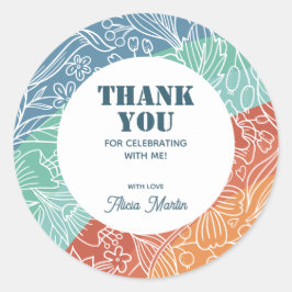 Kleurrijke Retro Groovy Rainbow Floral Dank u Ronde Sticker