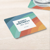 Kleurrijke Retro Groovy Rainbow Happy Birthday Kartonnen Onderzetters (Schuin)