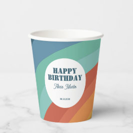 Kleurrijke Retro Groovy Rainbow Happy Birthday Papieren Bekers