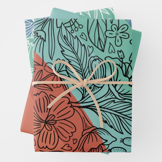 Kleurrijke Retro Groovy Regenboog Bloemen Inpakpapier Vel (In situ)