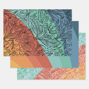 Kleurrijke Retro Groovy Regenboog Bloemen Inpakpapier Vel