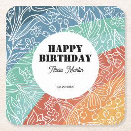 Kleurrijke Retro Groovy Regenboog Bloemen Verjaard Kartonnen Onderzetters