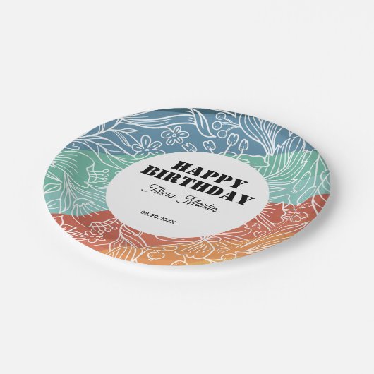 Kleurrijke Retro Groovy Regenboog Bloemen Verjaard Papieren Bordje (Gekanteld)