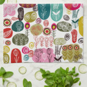 Kleurrijke Retro Hand getrokken bloemen illustrati Theedoek (Gevouwen)