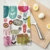 Kleurrijke Retro Hand getrokken bloemen illustrati Theedoek (Quarter Fold)