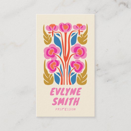 Kleurrijke Retro Hand getrokken QR-code Floral Gir Visitekaartje (Voorkant)