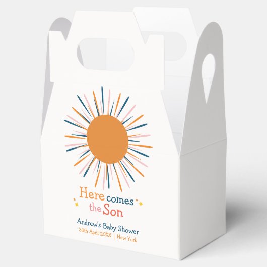 Kleurrijke retro hier komt het Son Baby shower Bedankdoosjes (Geopend)