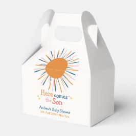 Kleurrijke retro hier komt het Son Baby shower Bedankdoosjes