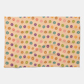 Kleurrijke Retro Hippie Bloemen op Crème Theedoek (Horizontaal)