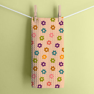 Kleurrijke Retro Hippie Bloemen op Crème Theedoek