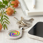 Kleurrijke Retro Hippie Regenboog Draaikolk Sleutelhanger (Zijkant)