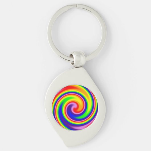 Kleurrijke Retro Hippie Regenboog Draaikolk Sleutelhanger (Voorkant)