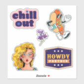 Kleurrijke retro Howdy Happy cartoon Scrapbook Sticker (Vel)