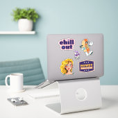 Kleurrijke retro Howdy Happy cartoon Scrapbook Sticker (Laptop op bureau)