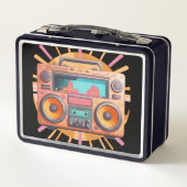 Kleurrijke retro jaren ’80 boombox met een zonnest (Achterkant)