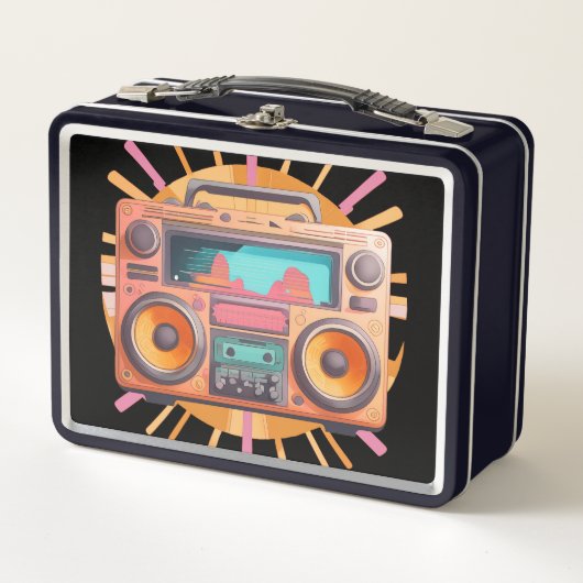 Kleurrijke retro jaren ’80 boombox met een zonnest (Voorkant)