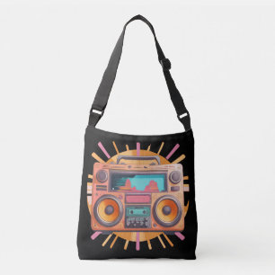 Kleurrijke retro jaren ’80 boombox met een zonnest crossbody tas