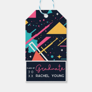Kleurrijke retro jaren 80 Graduation Party Cadeaulabel