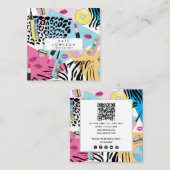 Kleurrijke Retro jaren negentig QR Code Social Med Vierkante Visitekaartje (Voorkant / Achterkant)