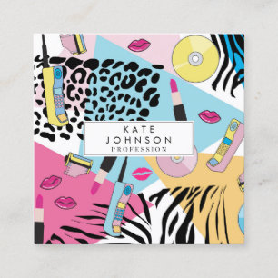 Kleurrijke Retro jaren negentig QR Code Social Med Vierkante Visitekaartje