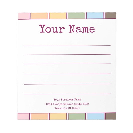 Kleurrijke Retro Jouw Naam Lijnen Notitieblok (Voorkant)