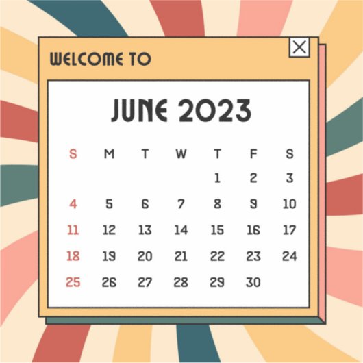 Kleurrijke Retro Juni 2023 Kalender Sticker (Voorkant)
