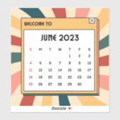 Kleurrijke Retro Juni 2023 Kalender Sticker (Vel)