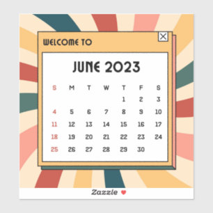 Kleurrijke Retro Juni 2023 Kalender Sticker