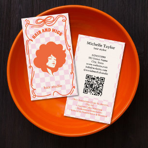 Kleurrijke Retro Kapsalon Fantasievolle Doodle Roz Visitekaartje