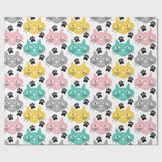 Kleurrijke retro katten cadeaupapier (Vlak)