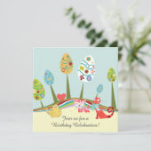 Kleurrijke Retro Katten en Easter Egg Bomen Verjaa Kaart (Staand voorkant)