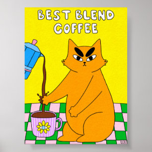 Kleurrijke Retro Kattenkoffie Illustratie Poster